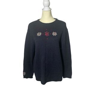 Vintage Woolrich Christmas Snowflake Black Knit Sweater Women's Size XL